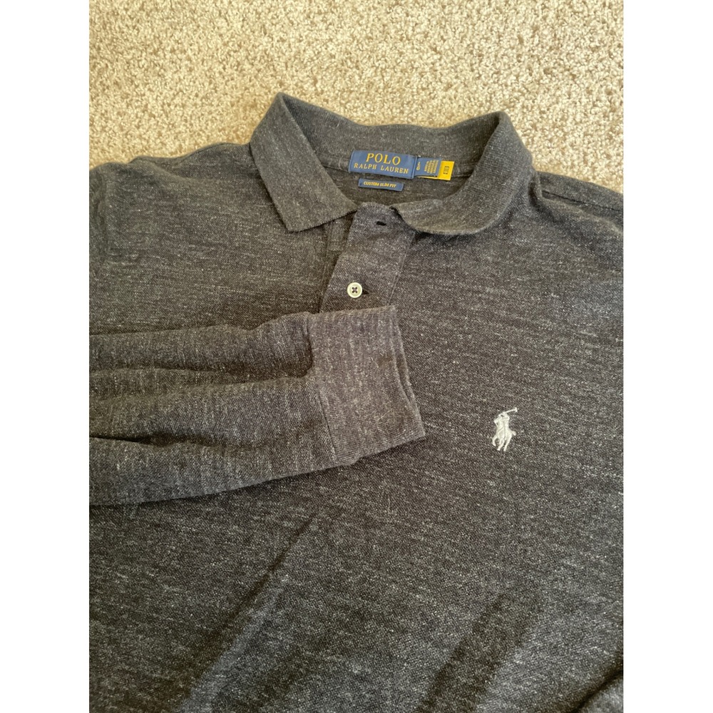 Polo Ralph Lauren Men's Long Sleeve Polo Large Grey Custom Slim Fit Heathered